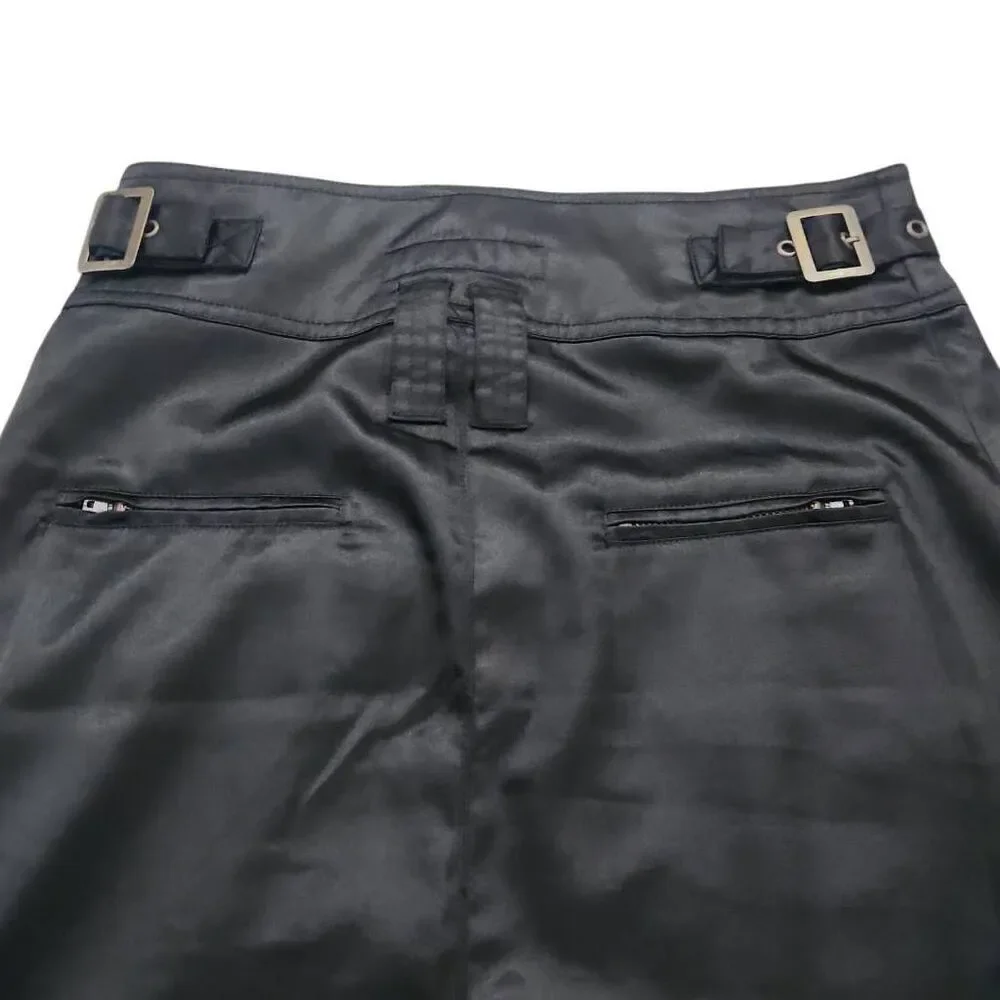 Gold Hawk Women's Size 3 Black Satin Cargo Zip Side Skirt